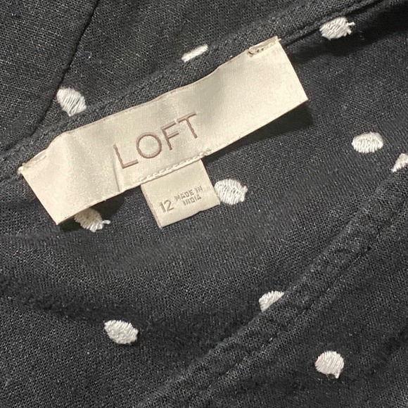 LOFT Black Polka Dot Sleeveless‎ Dress V Neck Tie Waist Casual Party Career - Picture 4 of 4